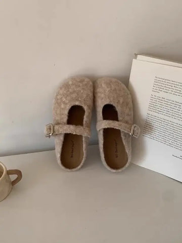 Xajzpa Big Size 43 Women Lambswool Slippers Winter Sheep Fur Shoes Ladies Flat Cotton Slides Home Pantuflas Daily Slip On Furry Mules